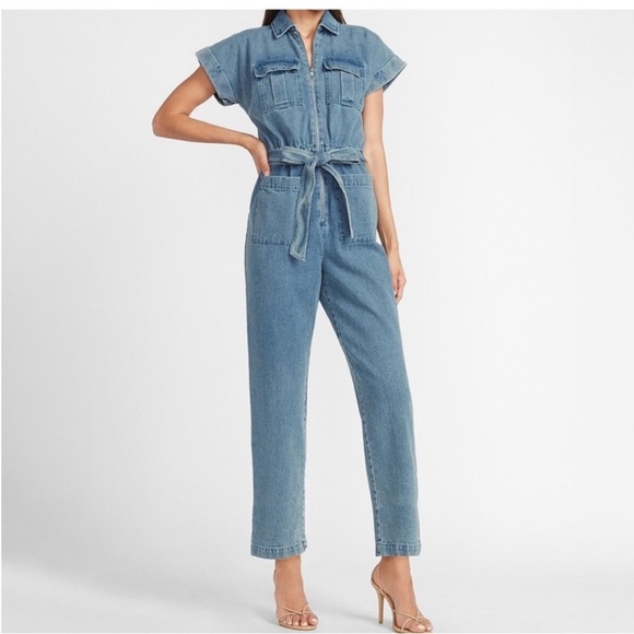 Express LadyGang Womens Size 8 Blue Denim Overalls Jumpsuit Blue - Picture 1 of 3